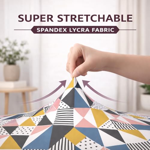 Image of STITCHNEST 'Contour Fit Series' Stretchable Printed Wooden Sofa Cover (Pack of 2) - Elastic Wooden Chair Cover | Wooden Sofa Seat Cover | Size - 20-21 x 20-21 x 3-5 in