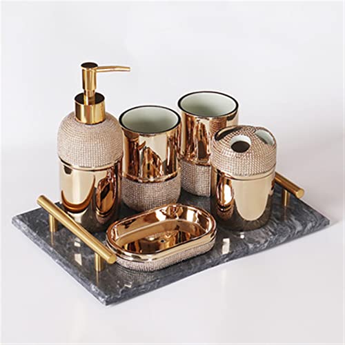 YQBUER American Nordic Bathroom Set Six-Piece Luxury Gold-Plated Toothbrush Holder Mouthwash Cup Bathroom Amenities Set (Color : A)