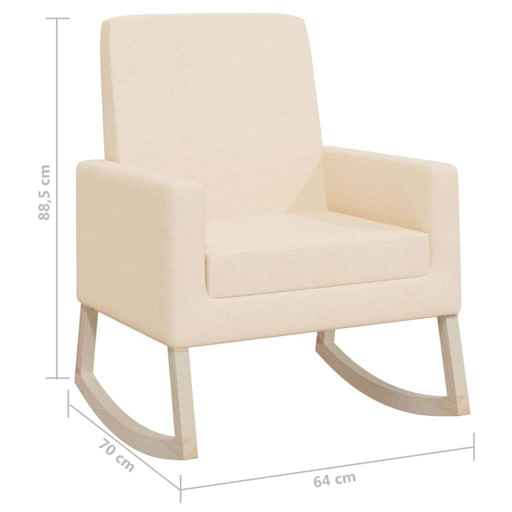 Elegante sillón mecedora con funda de tela en color crema, estructura de madera con reposabrazos para una comodidad óptima, sillón relajante duradero para leer y relajarse