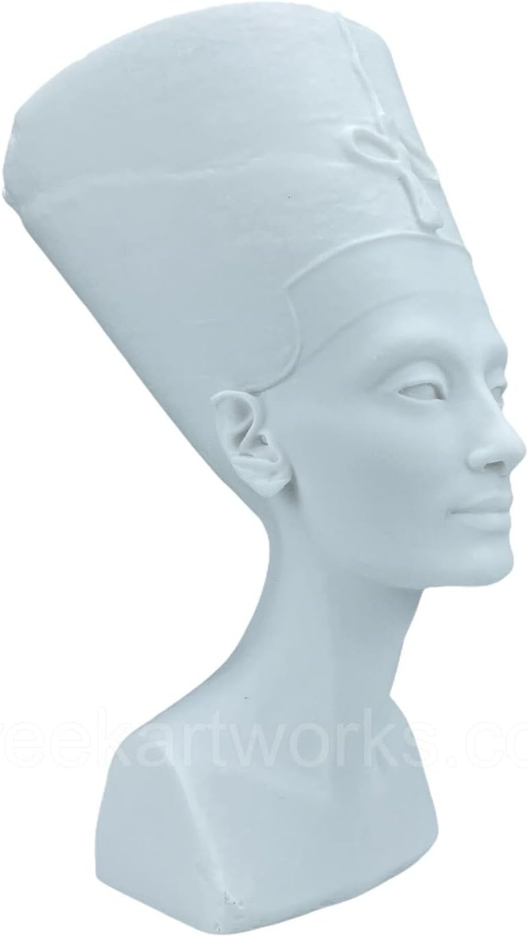Generic Nefertiti Queen Bust Head Ancient Egypt Wife of Pharaoh Statue Museum Copy, White, Height:(10.24 in) (26cm) , Width: (4.9in) (12,5cm)
