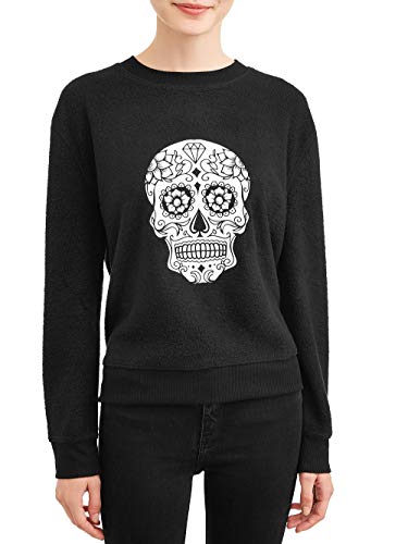 Juniors' Plush Skull Crewneck Sweatshirt