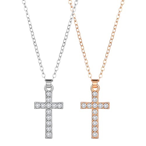 Ouligay 2Pcs Cross Necklace for Women Cross Pendant Necklace Bling Crystal Cross Necklace Jewelry for Men Women Boys Girls Birthday Christmas Thanksgiving Day Gifts