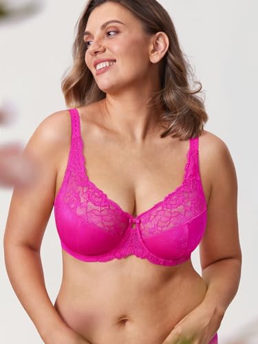 Image of DELIMIRA Women's Plus Size Full Coverage Underwire Unlined Minimizer Lace Bra