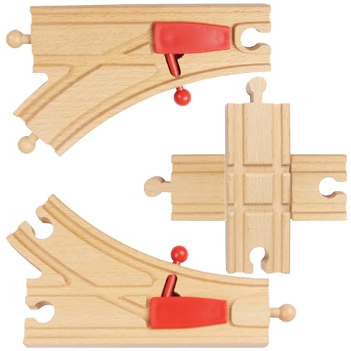 Set de Vías y Accesorios para Tren de Madera con Desvío | 3 Piezas Compatible con Todas Las Marcas | Construir Su Propio Ferrocarril, | Regalo para Niños +3 Años