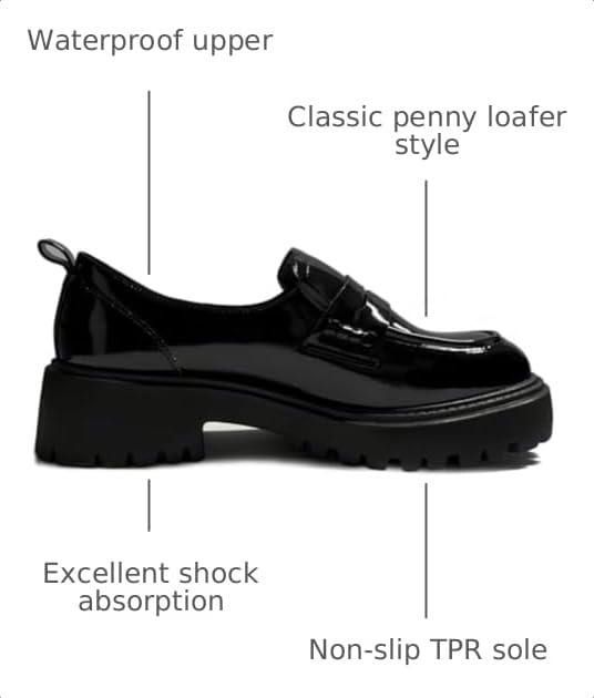Image of Women's Platform Chunky Loafers, Slip On Penny Loafers for Women, Lug Sole Business Casual Shoes for Dressy and Work