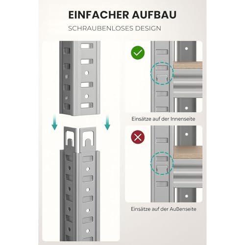 OfficeMarshal Juego doble de estanterías para cargas pesadas, gris, 200 x 120 x 60 cm, estantería sin herramientas, se puede montar sin herramientas (Lakota) - imagen 5