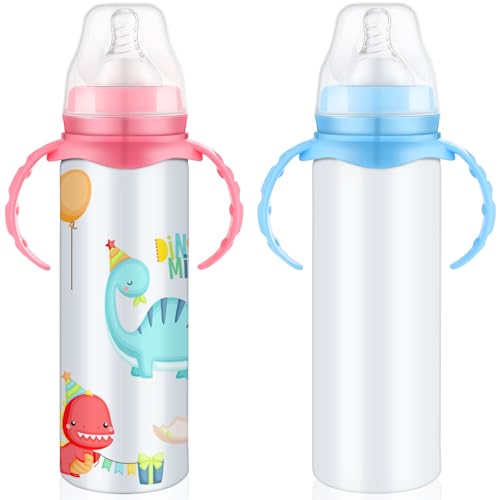 2 Pcs Trelaco Sublimation Blank Sippy Cups with Handle 8oz, Non-Toxic Stainless Steel Double-Wall Vacuum Insulated Cups, Spill Proof & Dishwasher Safe...