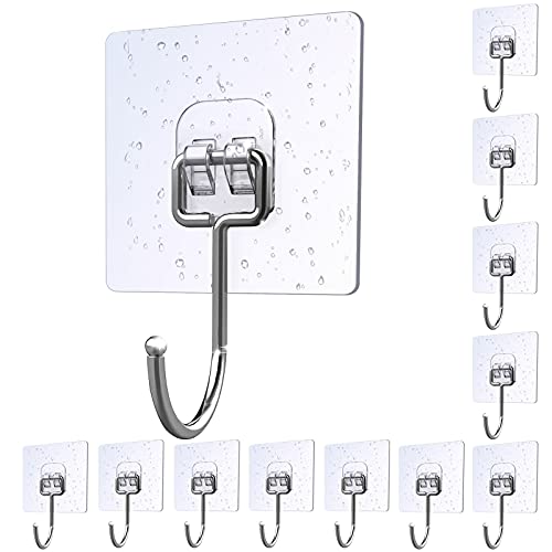 Large Adhesive Hooks,Self Adhesive Hooks Heavy Duty for Hanging Wall Hooks 22Ib(Max), Reusable Utility Hooks Rustproof Wall Hooks Waterproof Hanging Hooks for Bedroom Bathroom Kitchen Ceiling 12 Pack