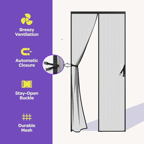 Image of KARP Magnetic Mosquito Net Door with Stay-Open Buckle - Heavy Duty Mesh Screen Door, Auto Close Magnets, Hands-Free Entry, Easy Install, Pet & Kid Friendly for Home(85 X 205, Black)