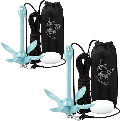 Image of Lounsweer 2 Pack 1.5 /3.5 lb Marine Kayak Anchor Kit Folding Grapnel Anchor Kit Boat Kayak Fishing Accessories for Small Boats Kayaks Canoe Paddle Boards