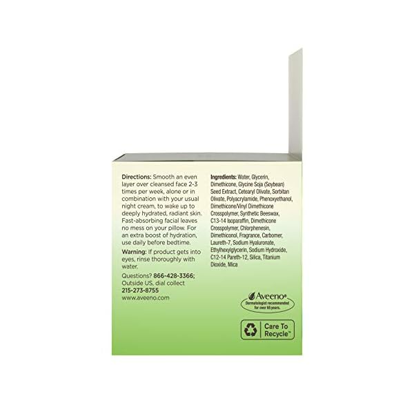 Aveeno Positively Radiant Overnight Hydrating Facial Moisturizer with Soy Extract and Hyaluronic Acid, Oil-Free and Non-Comedogenic, 1.7 oz