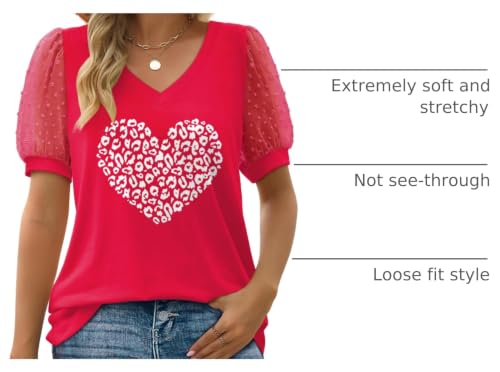 Image of Aokosor Womens Summer Tops V Neck T Shirts Swiss Dot Puff Sleeve Tops Loose Casual Tshirts