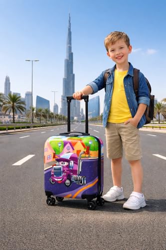 Image of Kids Travel Trolley Bag - Frozen Pink Theme | 4 Wheels, Hard Polycarbonate Suitcase with 360 Rotation | Lightweight, Durable Cabin Luggage for School & Vacation Trips (Purple)