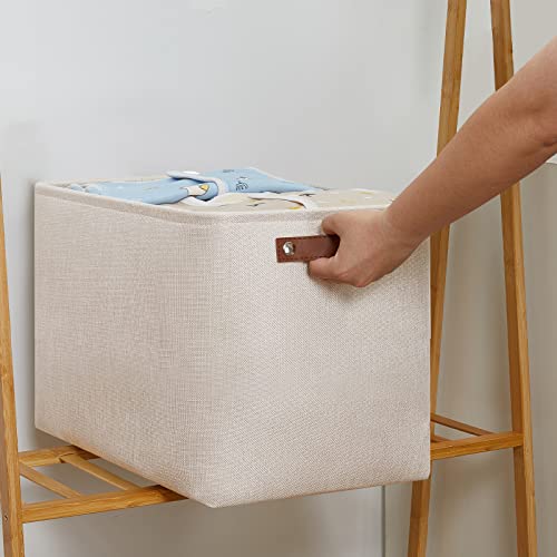 Image of DULLEMELO Storage Baskets Large 16 inchx12 inchx12 inch Tall Rectangular Baskets Fabric Storage Bins for Organizing [1 Pack] Collapsible Linen Shelf Baskets for Clothes, Toys, Closet, Laundry (Beige)