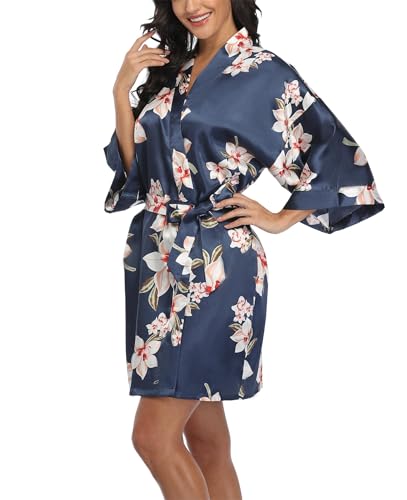 Image of Women's Short Satin Robes Lightweight Silky V-Neck Sleepwear Wedding Bridal Party Bride Bridesmaid Bathrobes