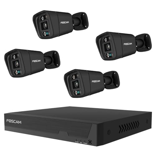 Foscam FNA108E-B4-2T - Kit di sorveglianza PoE a 8 canali 4K 8MP con 4 telecamere di sorveglianza, sistema di videosorveglianza plug and play (nero)