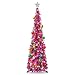 N&T NIETING Christmas Tree,5ft Collapsible Pop Up Christmas Tree Fuchsia Tinsel Coastal Christmas Tree for Holiday Xmas Decorations,Home Display, Office Decor
