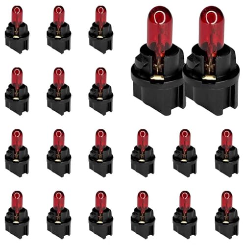 QQWD 20PCS T5 17 57 86 Halogen Instrument Cluster Bulbs Kits, 12V Dash Light for Car Interior, Automotive Replacement Gauge Cluster Panel Bulb with T5 Sockets, Universal Lighting Accessories（Red