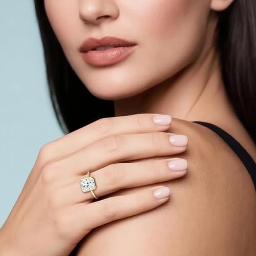 KSTYLE 14K Gold Plated 2CT Round/Oval/Radiant Cut Moissanite Engagement Ring Promise Ring Wedding Ring Ideal Gift Rings for Women (D Color VVS1 Clarity)4