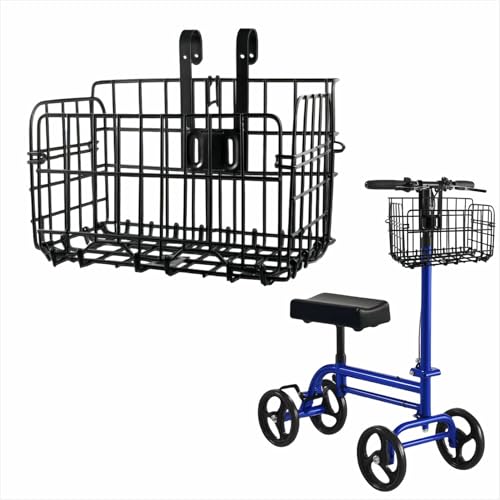 Knee Scooter Basket Accessory Universal Removable Basket for Knee Scooters Walkers & Bicycles Portable Design for Shopping Outings & Daily Use 1Pcs (Black)