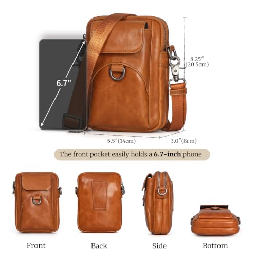 Image of Augus Genuine Leather Small Crossbody Messenger Phone Bag for men's