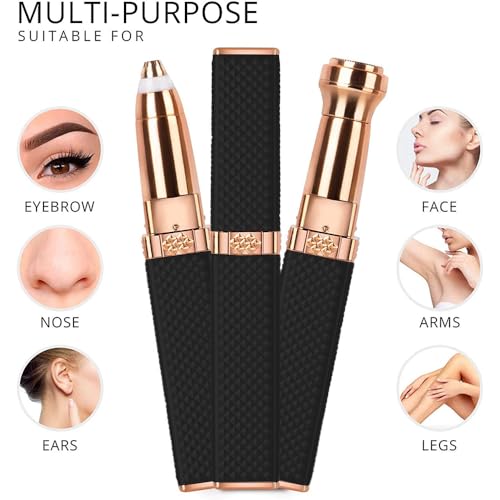 Image of Eyebrow Trimmer for Women || Epilator 2-in-1 || Face Trimmer For Women Facial Hair, Upper Lips, Nose, Ear, Portable & Rechargable - With Ring Light - BLACK