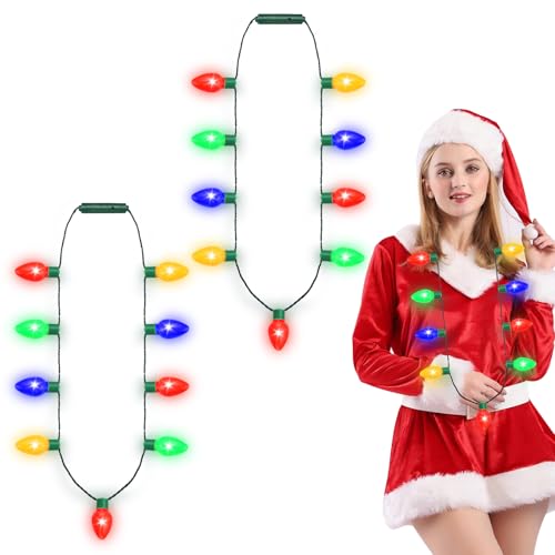 NEARTOP LED Christmas Xmas Light Up Necklace Bulb for Holiday Party Favors 9 LED Bulbs - Ugly Christmas Sweater Accessories (2 Pack)