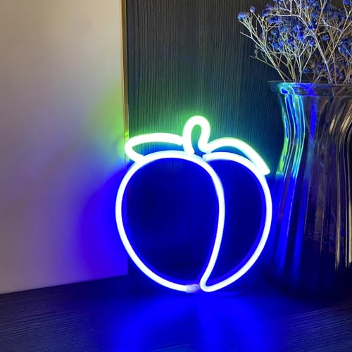 Image of Blue Peach LED Neon Light Sign Handmade Lamp for Wall Room Party Home Bar Art Christmas Bedroom Table Wedding Party Desktop Decoration Teen Kids Birthday Holiday Gift USB Powered