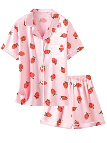 Image of Girls & Womens Satin Pajamas Set, Silk Button-Down Sleepwear 2 Piece Nightwear, 3 Years - Women XXL