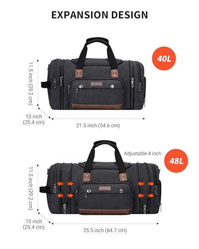 Image of WITZMAN Mens Duffle Bags for Traveling Canvas Weekender Travel Bag Expandable Overnight Bag Carry on Bag(A8007 Black)