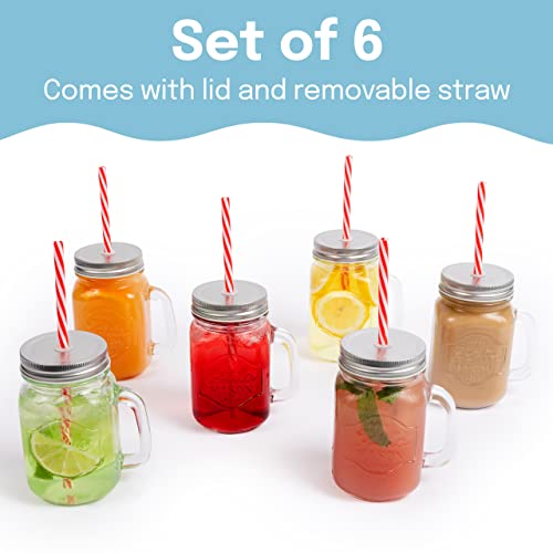 Estilo Glass Mason Jars 16 Oz | Mason Jar With Handles, Lid And Straw | Mason Jar Drinking Glasses | Mason Jar Cups | Mason Jar Mug Set With Handles For Iced Coffee, Tea & Smoothie - Set Of 6 #TOP2