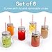 Estilo Glass Mason Jars with Handles, Lid and Straw 16 oz | Drinking Glasses Cups Mug Set for Iced Coffee, Tea & Smoothie - Set of 6