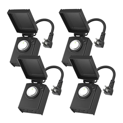 Image of BN-LINK 24 Hour Heavy Duty Mechanical Timer, Outdoor Timer Outlet Waterproof with 30 Minutes Intervals, 2 Grounded Outlets for Christmas Lights Pool Pump,15A 1 /2HP, ETL Listed(4 Pack)