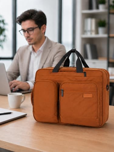 Hanke Convertible Laptop Bag, 3 In 1 Briefcase Backpack for 17.3 Inch Laptop, Computer Work Bag for Men Women, Water Resistant Business Messenger Shoulder Bag for Office Commute Travel, Brown - image 2