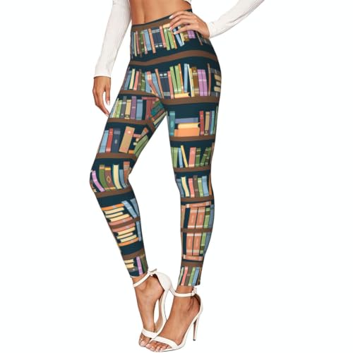 Leggings de compresión suaves para mujer con divertido estampado de gusanos de biblioteca