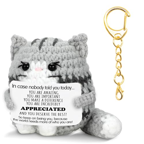 MJSXY Positive Crochet Cat Emotional Support Animals Handmade Cats Decorations for Family Women Men Worker In Case Nobody Told You Today Mini Funny Positive Animals