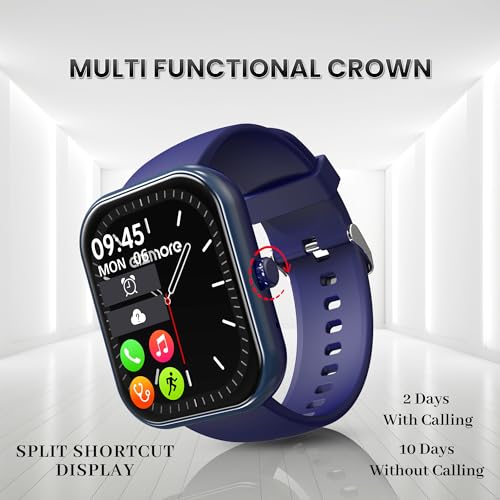 Image of GIZMORE Ultra Max 2.01 Inch Always-On-Big Display | 600 NITS Brightness & Split Screen | Rotating Crown| AI Voice Assistance | Health Suite | Bluetooth Calling Smart Watch for Men and Women (Blue)
