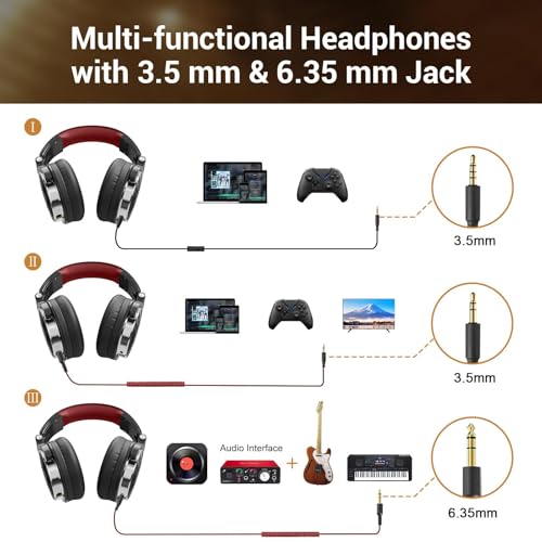 Image of OneOdio Wired Over Ear Headphones Studio Monitor & Mixing DJ Stereo Headsets with 50mm Neodymium Drivers and 1 /4 to 3.5mm Jack for AMP Computer Recording Podcast Keyboard Guitar Laptop - Red
