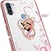 KuDiNi for Samsung Galaxy A11 Phone Case, Glitter Crystal Slim for Women, Bling Cute Butterfly Heart Floral Clear Soft TPU Protective Cover with Ring Kickstand+Strap for Galaxy A11 (Rose Gold)