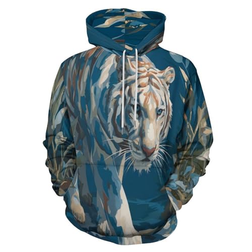 Sweat à capuche tigre peint à la main avec poche pull unisexe