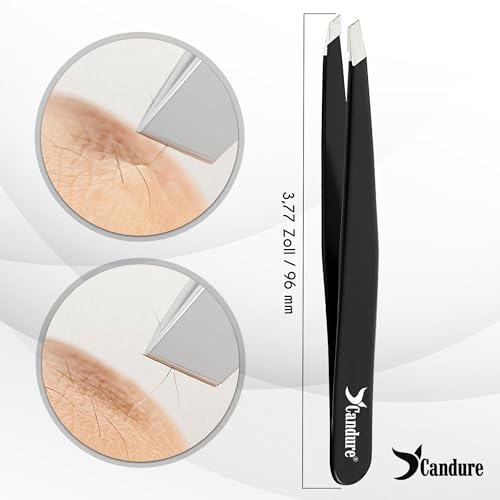 Candure Profi Schräg Pinzette für Herren & Damen – Präzisions Edelstahl Pinzetten zum Augenbrauen, Gesichts und Kinnhaare Zupfen… – Ansicht 2