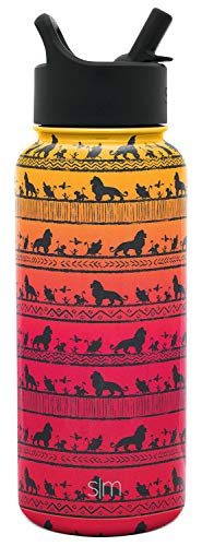 Simple Modern Garrafa térmica Disney Lion King com tampa de palha, isolada a vácuo, aço inoxidável,
