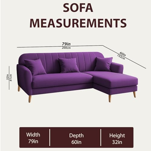 Image of Atticus RHS 4 Seater L Shape Sofa Set for Living Room (Purple Fabric) Premium Fabric Sofa Set