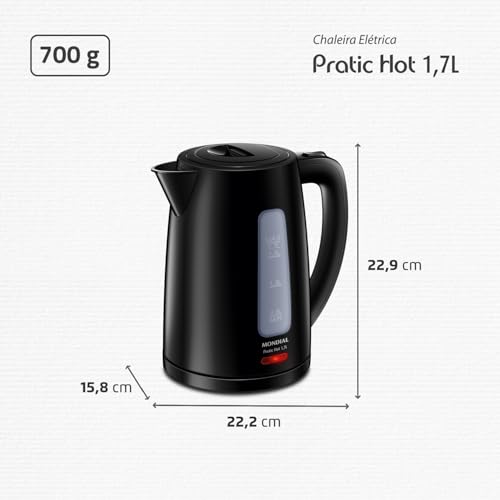 MONDIAL Chaleira Elétrica Pratic Hot 1,7L Preto, 1850W, 220V - CE-17 glide