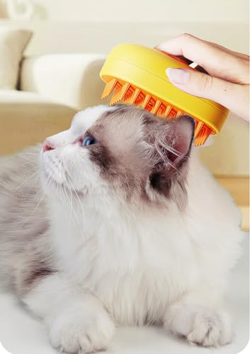 Image of Steam Cat Brush Dog Brush for Shedding Rechargeable Cat Brush Unique Pet Brush (yellow)