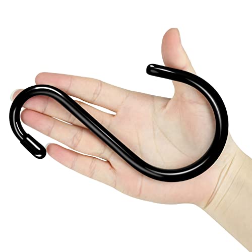 Dingee 12 Pack S Hooks Heavy Duty Vinyl Coated Large S Hooks 6 Inch Non Slip 7Mm Thickness S Hooks For Hanging Plants,Sturdy Metal Black S Hooks For Closet,Bird Feeders,Kitchen,Tools,Bikes #TOP18
