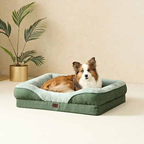 EHEYCIGA Orthopädisches Hundebett Grosse Hunde, 106.5x76x18.5cm, Memory Foam Waschbar und Wasserdicht Hundekorb mit 4 Rändern, Hundesofa Hundecouch rutschfest, Grün