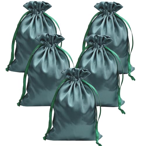 Gbateri 35 PCS 5 x 7 Inches Satin Gift Bags with Drawstring, Party Favor Bags, Silk Jewelry Pouches, Fabric Drawstring Pouch Gift Bag for Baby Shower Bridal Shower Birthday Christmas (Sage Green)