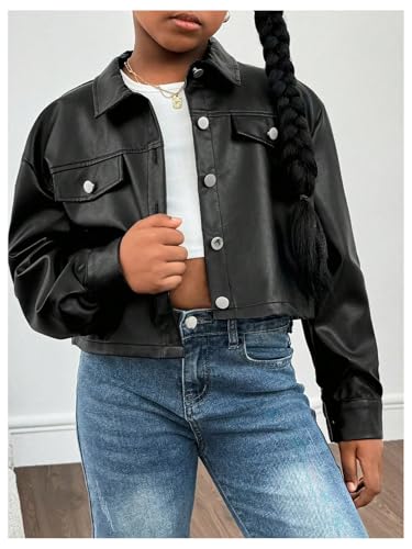 Verdusa Girl's Button Front PU Leather Jacket Streetwear Collared Short Outerwear3