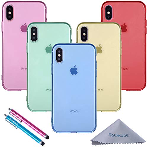 Wisdompro Iphone Xs Case, Iphone X Case, Bundle Of 5 Pack Extra Thin Slim Jelly Soft Tpu Gel Protective Case Cover For Apple Iphone X Xs 10(Blue, Aqua Blue, Hot Pink, Yellow, Red)- Transparent Color #TOP10